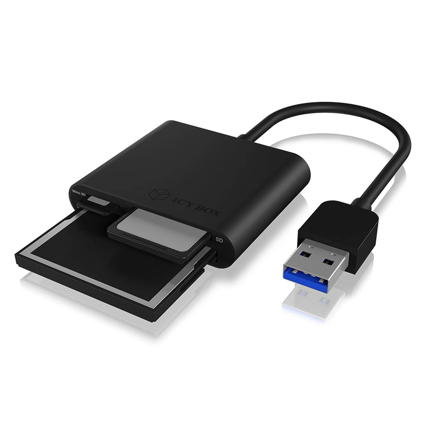 IB-CR301-U3 - Memory Card Reader, External, Number of Slots 3, USB-A 3.0, Black, ICY BOX