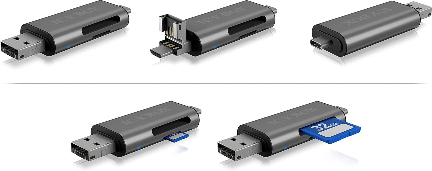 ICY IB-CR200-C Card Reader, External, USB 2.0, Type-C, microUSB, I