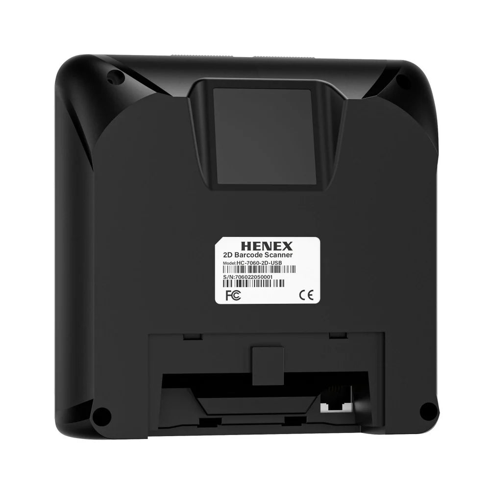 Fixed Mount HENEX HC-7060 2D Desktop Barcode Scanner, Wired (Corded), Omnidirectional Laser