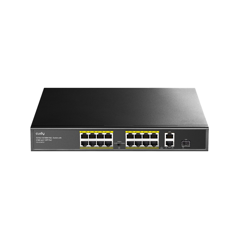 16-Port 10/100M PoE+ Switch with 1Gigabit Uplink and 1 Gigabit Combo SFP Port 200W