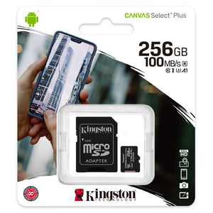Kingston flash memory SDcard -  256 GB with adapter Canvas Select Plus - microSDXC UHS-I -