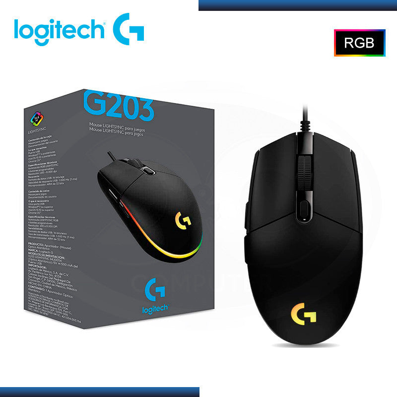 MOUSE LOGITECH G G203 LIGHTSYNC RGB 8000 DPI BLACK USB